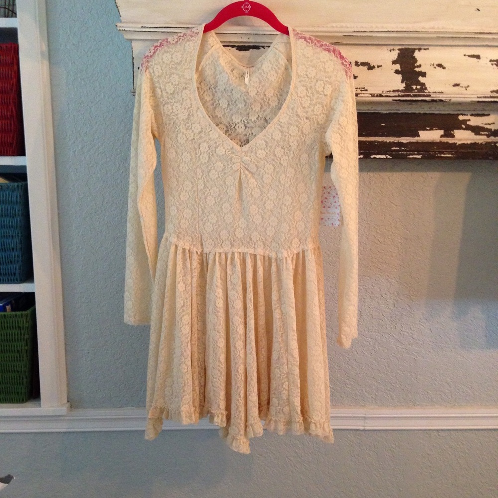 Free People Cream Lace Skater Dress